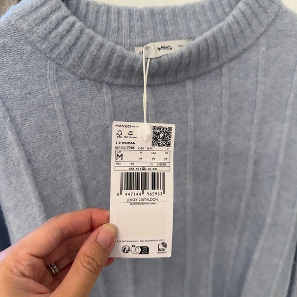 NWT Mango Thick Ribbed Crew Neck Sweater Light blue size M - Picture 2 of 3